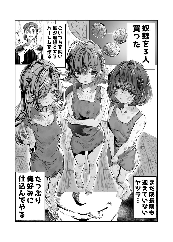 奴◯を調教してハーレム作る〜育てた奴◯たちと純愛ハーレムHするまでの話〜【軒下の猫屋】 エロ同人誌画像 001